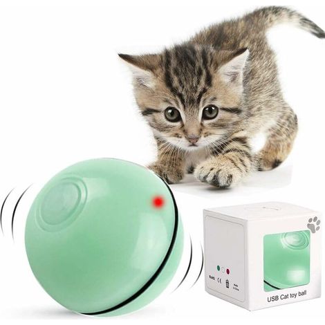 Jouet Interactif pour Chat, Boule Auto-Rotative à 360 Degrés, Chargement USB Jouet Exercice à LED, Balles Interactives Automatiques Rotatives pour Chatons de Chaton Prenant et Amusant (Vert) (1/4)