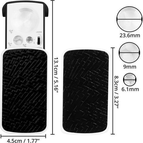 LED-beleuchtete Taschenlupe – 30x, 60x, 90x Vergrößerung – Beleuchtete Leselupe für Senioren – Schwarze, faltbare Taschenlupe für Schmuck, Münzen, Diamanten und Briefmarken (1/3)