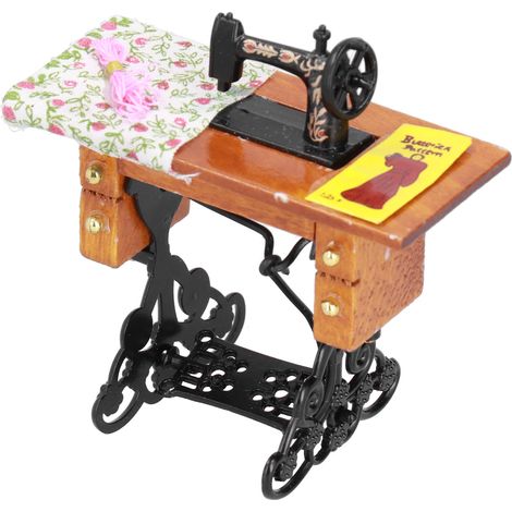 Machine à coudre miniature pour maison de poupée (échelle 1:12), accessoire de mobilier vintage (1/5)