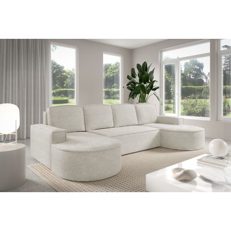 Sofello Ecksofa Molly U-Form mit abgerundeter Form in Creme Beige Grau Hellgrau Rostig Gruen Boucle - trendige abgerundete Form Neuheit 2025 (mit Schlaffunktion) (1/5)