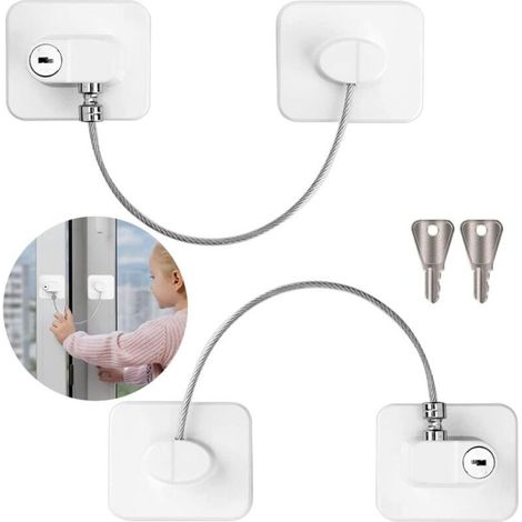 [JAMAIS UTILISÉ]Paquet de 2 serrures de fenêtre de sécurité pour enfants, loquets adhésifs puissants avec espace de fenêtre en PVC, conception sans perçage, adaptés aux portes, fenêtres et tiroirs de  (1/4)