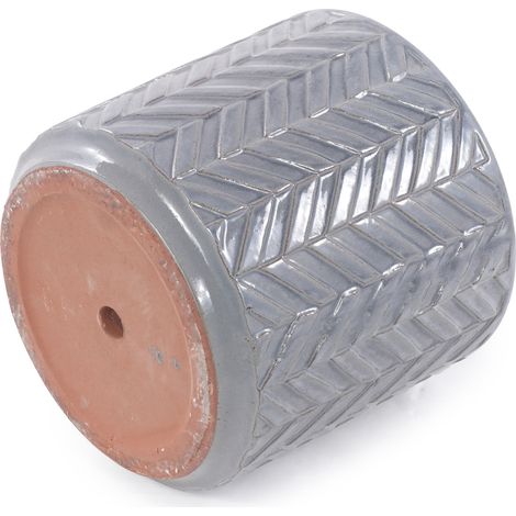 Maceta de cerámica Ø24,5 cm gris ceniza, relieve chevrón OKMYHOME (1/5)