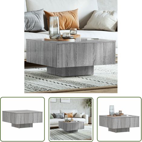 The Living Store Table basse Sonoma gris 60x60x31,5 cm Bois d'ingénierie - Table Basse - Meuble Salon - Table D'appoint - Table En Bois - Table Ronde (1/5)