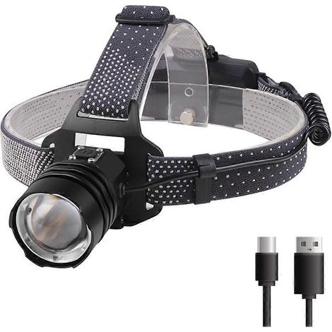 Lampe frontale LED XHP160 1800 lm, étanche IPX4, haute puissance, rechargeable par USB Type-C