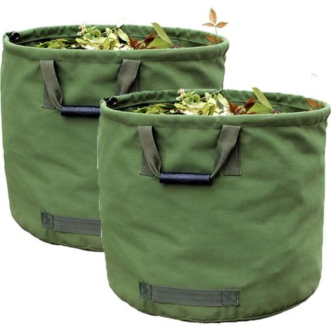 (Confezione da 2), Sacchi per rifiuti da giardino verdi, Sacchi da giardino riutilizzabili, con manici, impermeabili e pieghevoli, per foglie, rifiuti, detriti, residui di raccolto (1/5)
