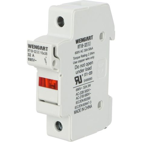 Porte-Fusible AC 10x38 mm - 1 Pôle avec Voyant de Défaut LED - Pour Cartouches RT18 / RO15 - Montage Rail DIN - Protection Circuits CA (230V/400V) - RT18-32X (1/5)