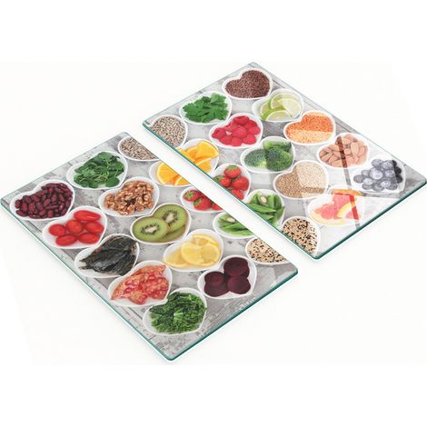 Tablas de servir de cristal para cocina con gr谩ficos de alimentos saludables, 2 x 30 x 52 cm.