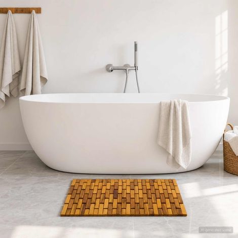 Tapis de bain 2 pc Naturel 44 x 60 cm Bois d'Acacia Massif (1/5)