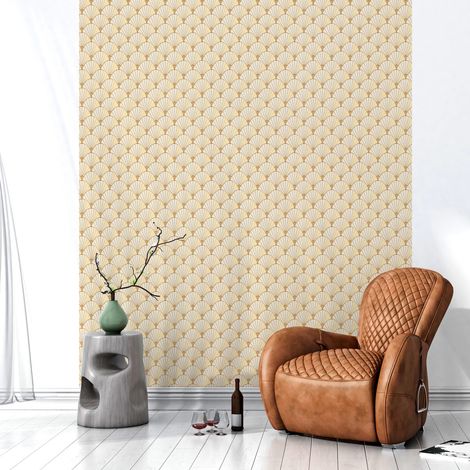 Papier peint intissé pré-encollé - ART DÉCO BEIGE ÉVENTAIL - 1 rouleau de 300x60cm (1/5)