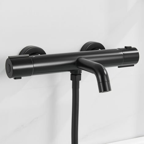 Auralum Max Miscelatore Doccia Termostatico Rubinetto Vasca da Bagno 2 Funzioni Miscelatore Doccia Termostatico 38℃ Esterno da Muro con Deviatore, Attacco Standard G1/2'', Distanza Installazione 150mm (1/5)