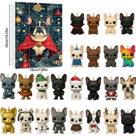 Französische Bulldogge Adventskalender 2025, 2D-Acryl-Hunde-Countdown-Kalender, Geschenk für Kinder – Modell C