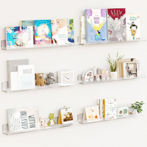 6 x Mensole Trasparenti da Parete Scaffali a Muro Organizer Multiuso 38x10x4,8cm (1/5)