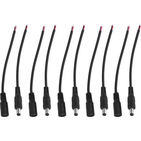 5 paires 5.5x2.1mm mâle femelle DC alimentation baril prise Jack connecteur câble fil (noir)