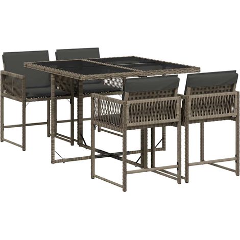 Maison Exclusive - 5-tlg. Garten-Essgruppe mit Kissen Grau Poly R