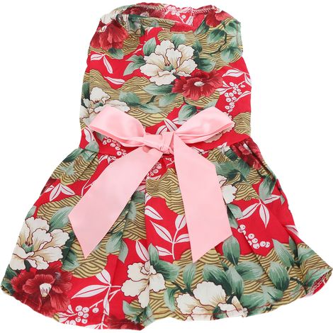 Robe d'été mignonne pour chienne, jupe sans manches en polyester avec nœud dans le dos, vert et rouge, taille XS (XZD300). (1/5)