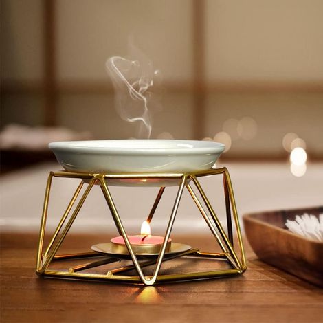 ZOLGINAH Huile parfumée élégante et Romantique pour Bougies - Brûleur à Huile géométrique - Bougie aromatique-Bougeoir - Décoration intérieure ministère - Oil Burner doré (1/5)
