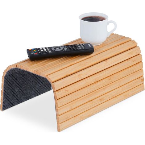 Support pour accoudoir, Bambou, Tablette pour canapé ou Fauteuil, L x P : 42 x 34 cm, Repose-Boissons, Nature (1/5)