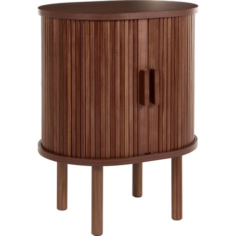 Bedside Table Dark Brown MDF Body Pine Wood Legs Storage Unit Fluted Design Nightstand Bedroom Rustic Style SORELL (1/5)