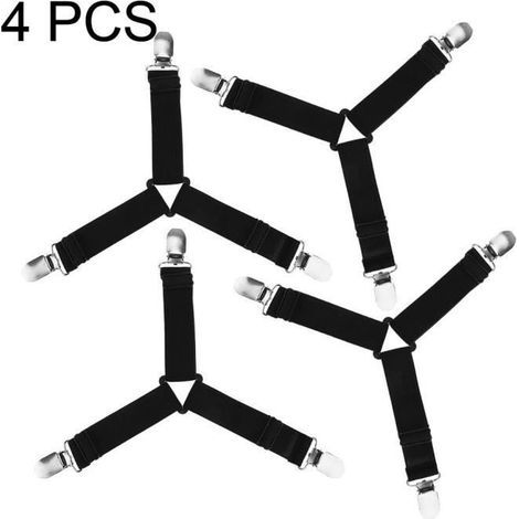 4pcs Attaches Réglables pour Drap de Lit Sangles Elastiques Y Forme Housse de Matelas Coussin de Canapé(Noir) (1/4)
