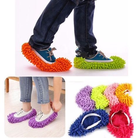 2 PANTOFOLE MOP PULISCI CASA PAVIMENTO IN MICROFIBRA COPRISCARPA CATTURA POLVERE