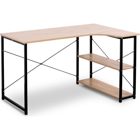Bureau d’angle L – Table de travail informatique – Bureau gaming, table d’étude et table à manger multifonction,Chêne clair et noir (1/4)