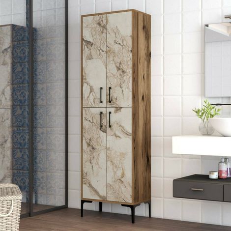 Dmora - Gran armario multiusos Denipot, Muebles multifuncionales, Zapatero, Armario para zapatos, 60x35h200 cm, Nogal y Mármol Blanco (1/5)