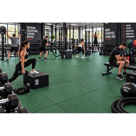 Iberogarden Loseta de Caucho verde  para Suelo de Gimnasio y Zonas Deportivas 50 x 50 cm x 40 mm (1/5)