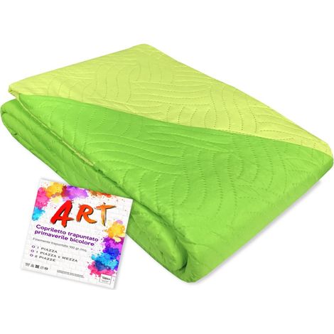 COUVRE-LIT MATELASSÉ ART COULEUR UNIE BICOLORE 1 PLACE Vert