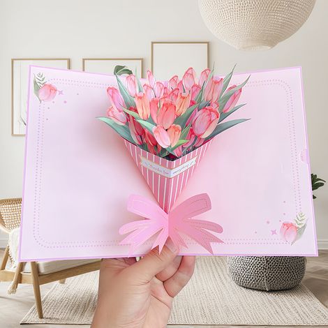 3D Phalaenopsis Orchid Birthday Card, Anniversary Card, Wedding Card, Retirement Thank You Card, Gold Foil Tulip Bouquet, 15x20cm