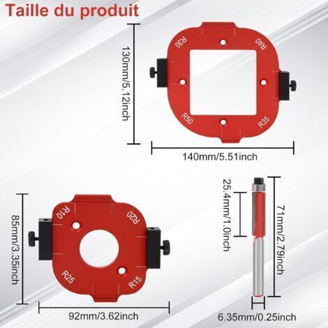 Ensemble de 2 gabarits de défonceuse pour le travail du bois, gabarit de défonceuse circulaire, outil de coupe auxiliaire pour R10 R15 R20 R25 R30 R35 R40 R50 (1/4)