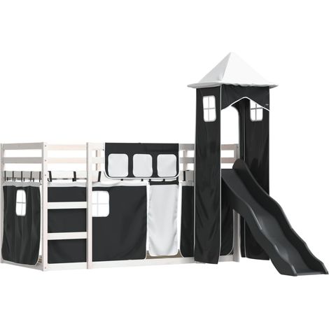 vidaXL Letto a Castello con Scivolo e Tende Bianco e Nero 80x200 cm (1/4)