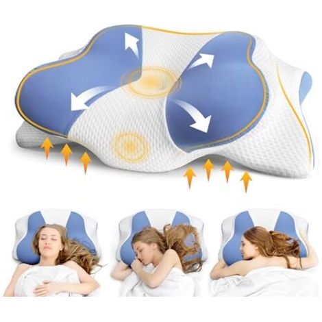 Oreiller Cervical Orthopédique en Mousse à Mémoire de Forme, Ergonomique pour Douleurs Nuque et Épaules, Confort Ventre Dos Côté