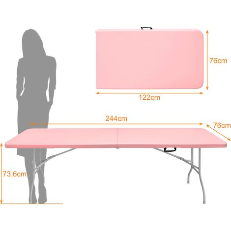 Tragbarer klappbarer Tisch in Rosa, 244 cm, aus Kunststoff und Eisen, 135 kg, mit Griff (1/2)