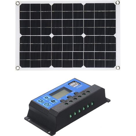 Panneau solaire monocristallin 50W 5V/18V double sortie avec 2 ports USB et chargeur auto IP65 régulateur solaire 12V/24V PWM avec contrôleur (1/5)