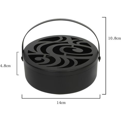 Porte-spirales anti-moustiques en fer, boîte creuse pour spirales anti-moustiques, boîte ronde à encens avec poignée (1/5)