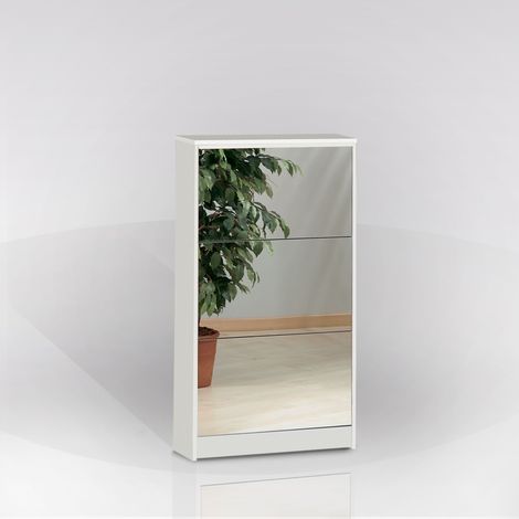 scarpiera bianca con 3 ante a specchio, 62x114x18 cm (1/5)