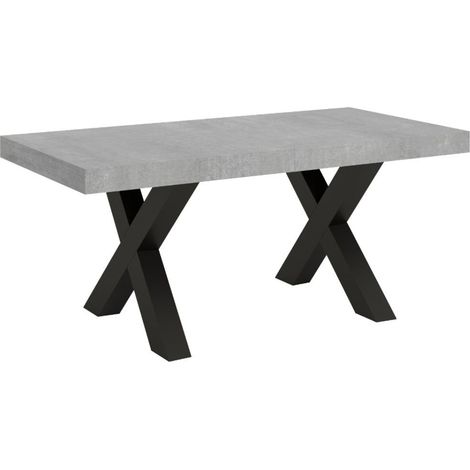 Table à manger rectangulaire gris béton et pieds métal gris foncé Tsara 160 cm (1/5)