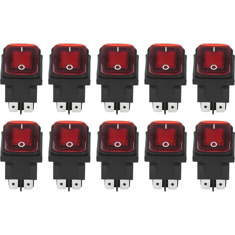 Packung mit 10 2-Positionen (Ein/Aus) Wippschaltern, 30 A, 125 V/250 V AC, für Boote, mit LED-Anzeige, 4 Pins, rot. (1/5)