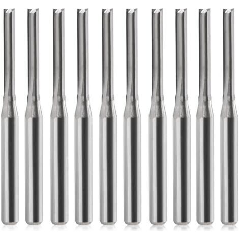 QORVA-3.175 X 2 x 15 mm deux flûtes droites End Mill Wood Pointes de fraisage CNC Lot de 10