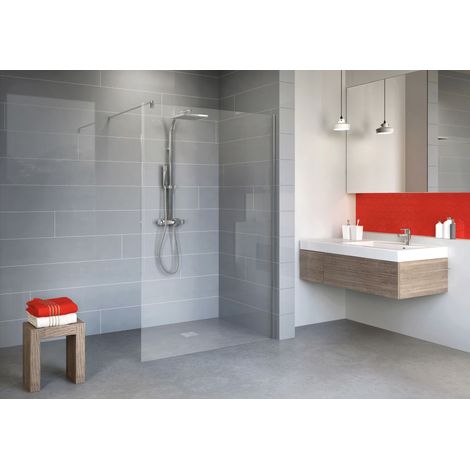 Schulte – Duschwand Walk In zum Kleben 120x190 cm – 6 mm ESG Sicherheitsglas – Profil Chromoptik – Barrierefreier Einstieg – Montage zum Kleben (1/3)
