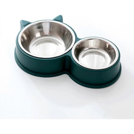 Gamelles pour chat, double gamelle, ensemble gamelles en acier inoxydable, mangeoires et abreuvoirs pour chats, chiots, hamsters, lapins et petits animaux (vert) (1/4)