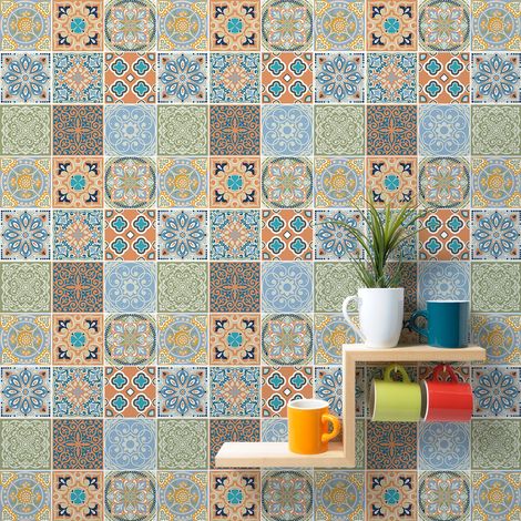 Sticker Mural Carrelage adhésif Cuisine Salle de Bain - 9 STICKERS CARRELAGES AZULEJOS SCOTINO - 9stickers15x15cm (1/5)