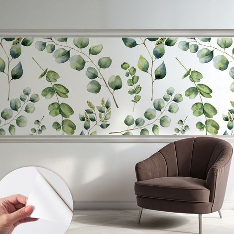 Papier peint autocollant Mural avec colle pour salon et chambre Décoration murale rapide Feuilles vertes 250x104 cm (1/5)