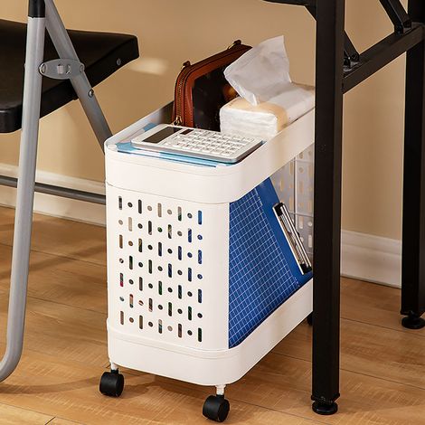 Étagère mobile à roulettes, flexible et résistante, idéale pour optimiser l'espace et offrant un rangement durable au bureau (2 niveaux). (1/5)