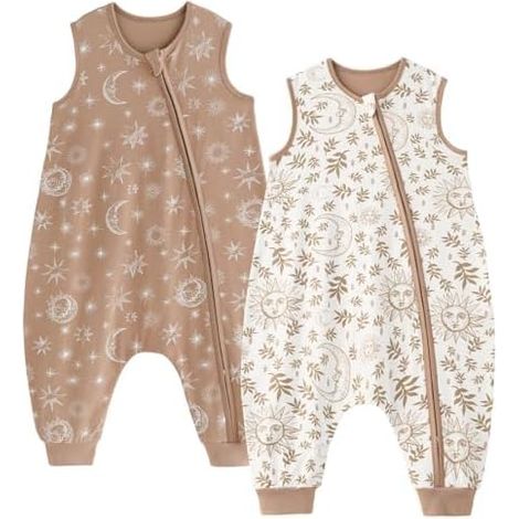Gigoteuse Bébé à Pieds 1.0 Tog Gigoteuse Bébé Été Lot de 2 Sac de Couchage Coton avec Jambes Bébé Souple 100 cm pour Garçon Fille Soleil marron (1/5)