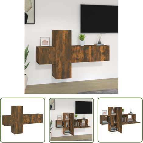 The Living Store Ensemble de meubles TV 3 pcs Chêne fumé Bois d'ingénierie - Meuble Tv - Meuble Tv Mural - Ensemble Meuble Tv - Salon - Décoration Intérieure (1/5)