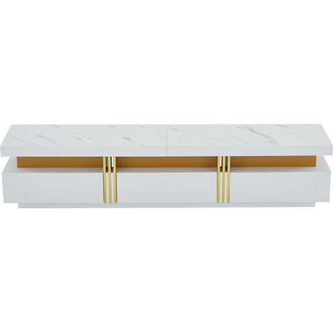 Mobile TV basso bianco effetto marmo 200x40x42 cm con 3 cassetti e passacavi HOMVRA (1/5)