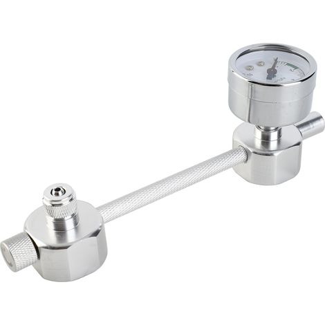 Kit generador de CO2 para acuarios, fabricado en aleación de aluminio color plata: reactor de dióxido de carbono con manómetro y válvula de seguridad. (1/5)