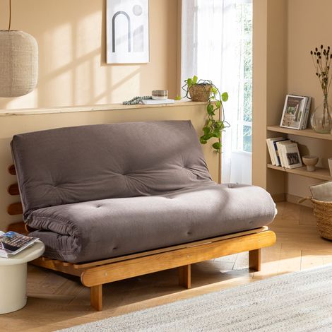 Matelas futon 90x200 cm en coton ferme tissu velours côtelé - Terre de Nuit - Marron Chocolat (1/5)