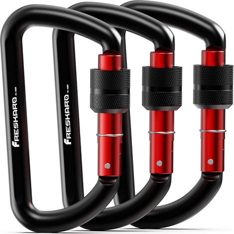 Mousquetons a Vis, 7075 Aluminium, Charge Lourde 12kN-1224kg, Solide, Ultra Léger, Multi-Fonction pour Laisse Chien, Hamac, Balancoire, Porte Clé, Moyen 8cm, Forme D, 2/3pcs, Multicoulor (1/5)